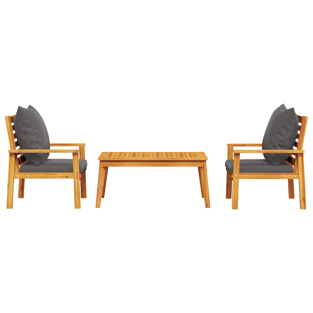 3 Pcs conjunto lounge de jardim c/ almofadões acácia maciça
