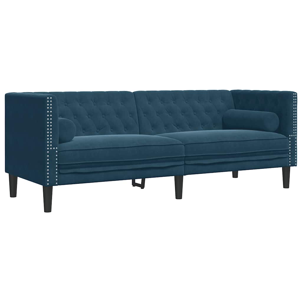 3 Pcs conjunto de sofás chesterfield com rolos veludo azul