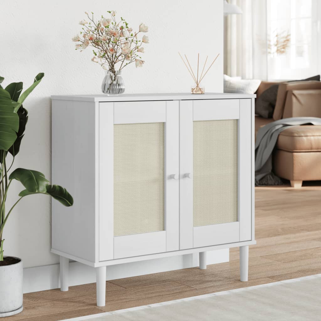 Aparador senja aspeto de vime 80x35x80 cm pinho maciço branco