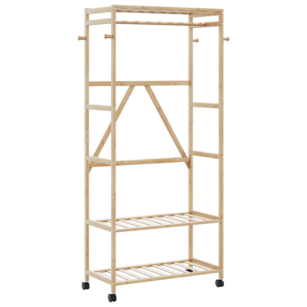 Cabide com prateleiras e rodas 90x40x179,5 cm bambu