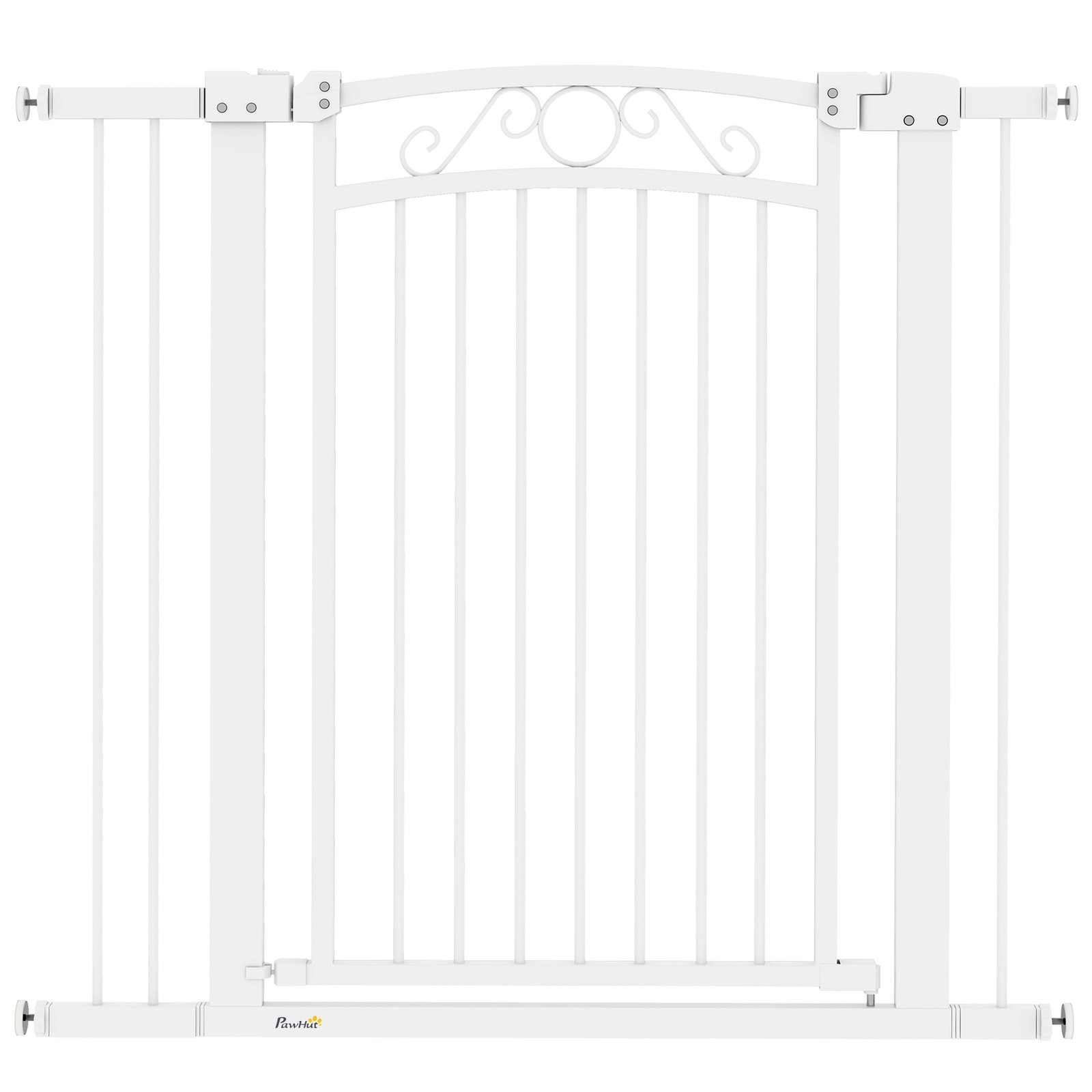 Barreira de segurança para cães extensível 76-102 cm barreira para animais de estimação com 2 extensões duplo bloqueio branco