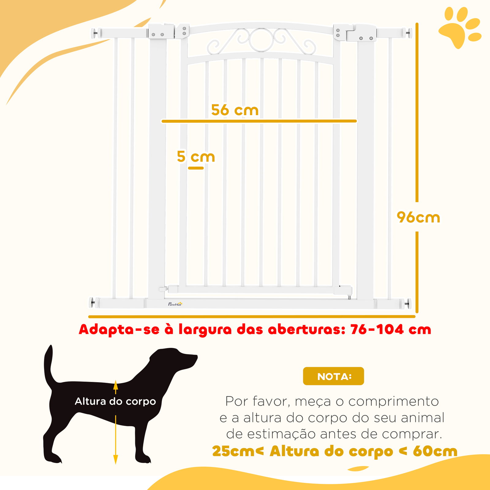 Barreira de segurança para cães extensível 76-102 cm barreira para animais de estimação com 2 extensões duplo bloqueio branco