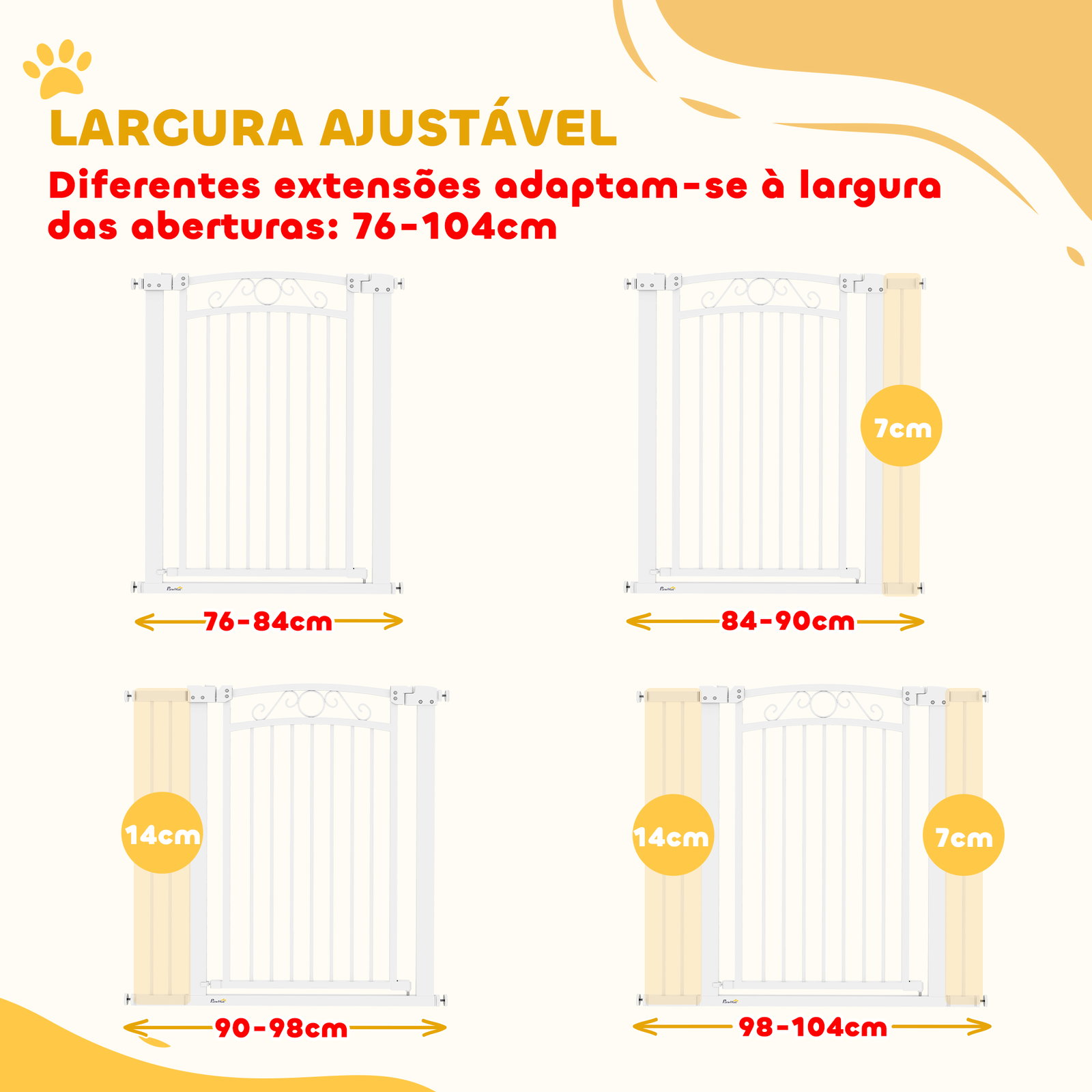 Barreira de segurança para cães extensível 76-102 cm barreira para animais de estimação com 2 extensões duplo bloqueio branco