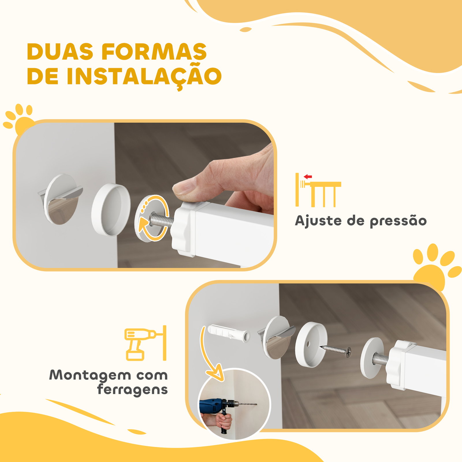 Barreira de segurança para cães extensível 76-102 cm barreira para animais de estimação com 2 extensões duplo bloqueio branco