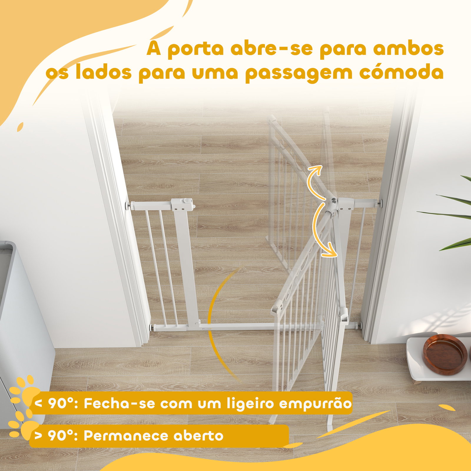 Barreira de segurança para cães extensível 76-102 cm barreira para animais de estimação com 2 extensões duplo bloqueio branco