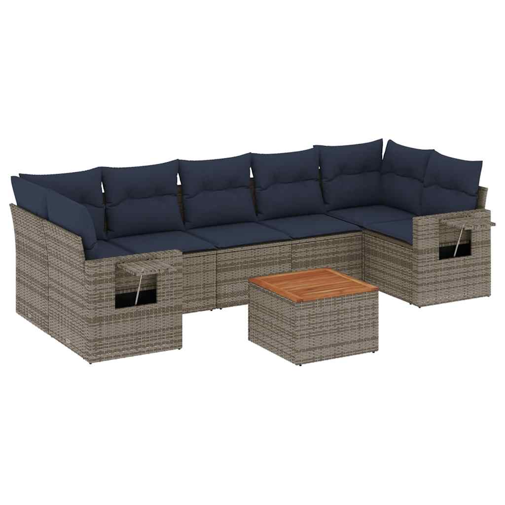 Conjunto de sofá de jardim com 8 peças e almofadas em rattan sintético cinza