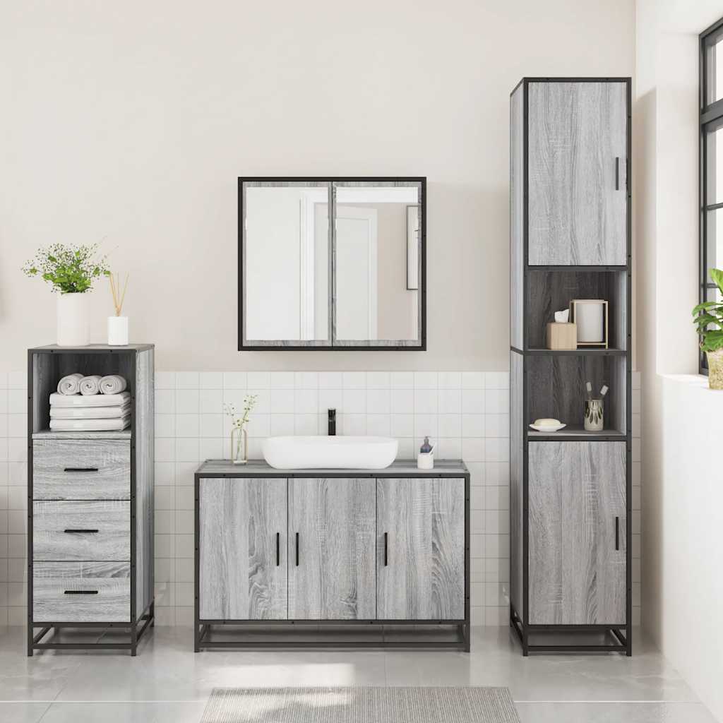 3 Pcs conjunto móveis casa de banho madeira proc. cinza sonoma