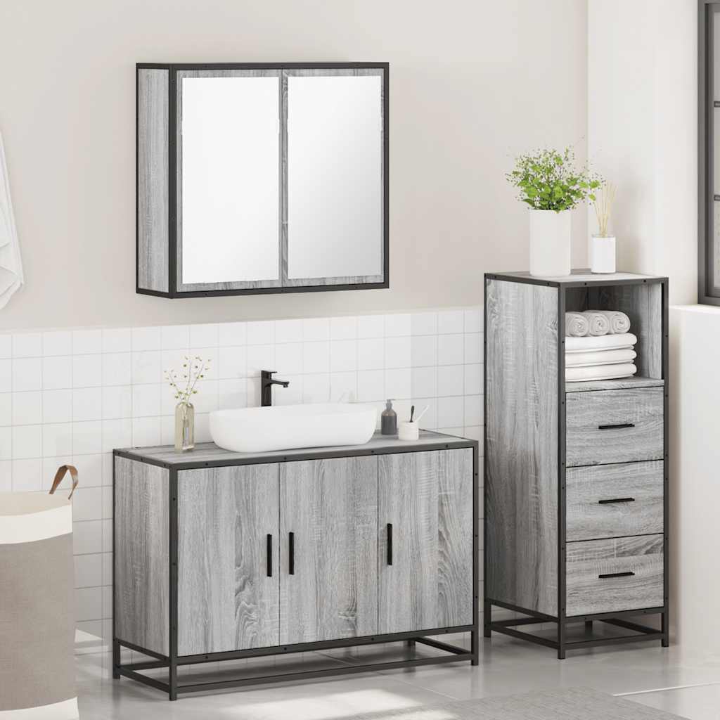 3 Pcs conjunto móveis casa de banho madeira proc. cinza sonoma