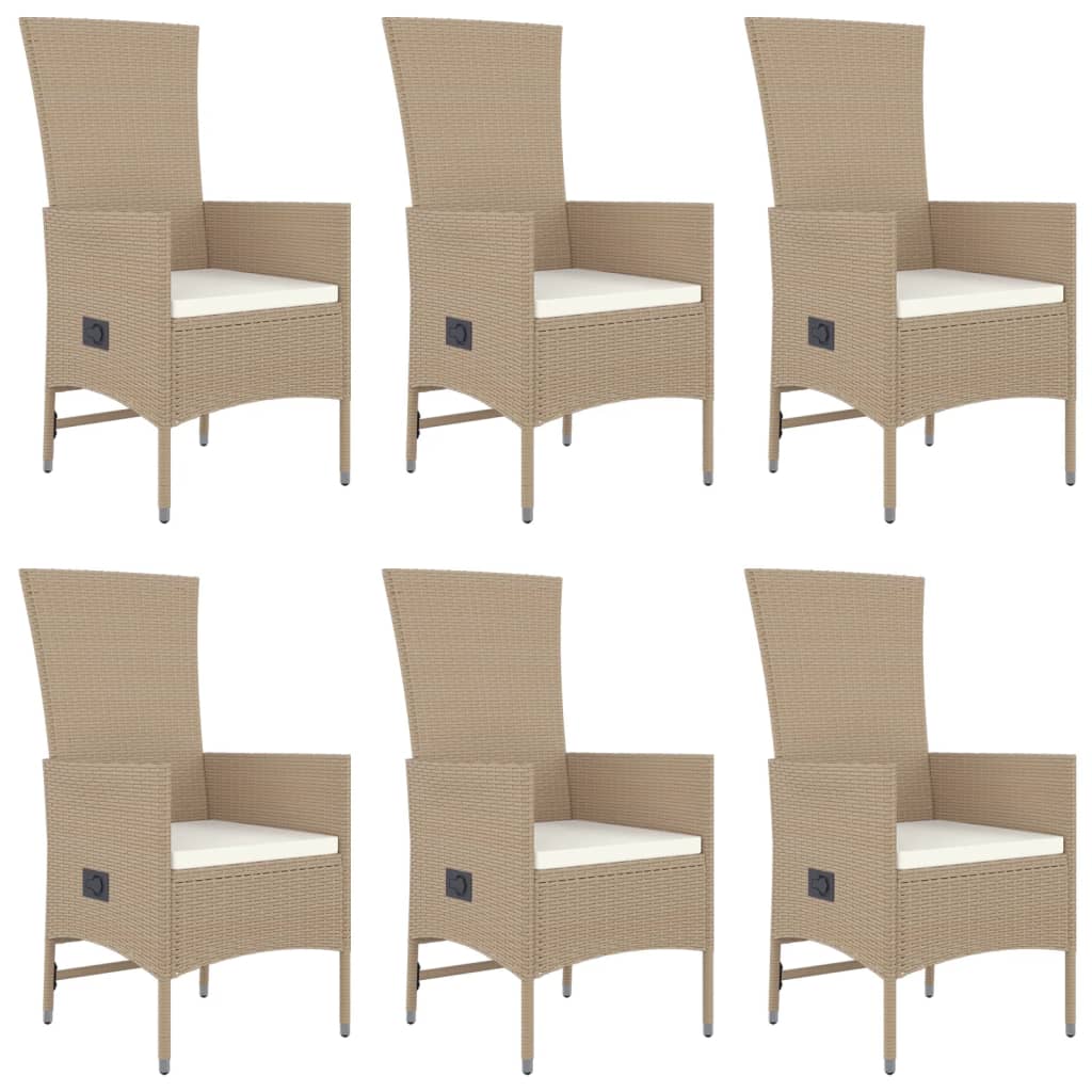 7 Pcs conjunto de jantar p/ jardim com almofadões vime PE bege