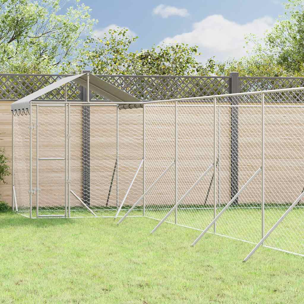 Canil de exterior com teto 12x12x2,5 m aço galvanizado prateado