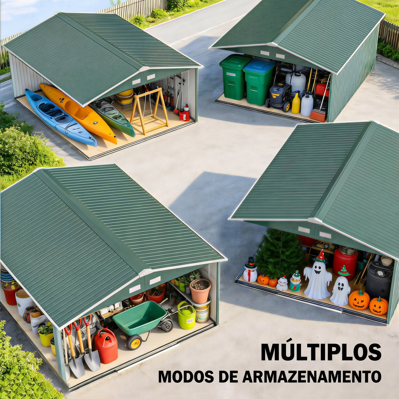 Abrigo de jardim metálico 340x386x200cm abrigo para armazenamento de ferramentas com base de reforço incluida verde