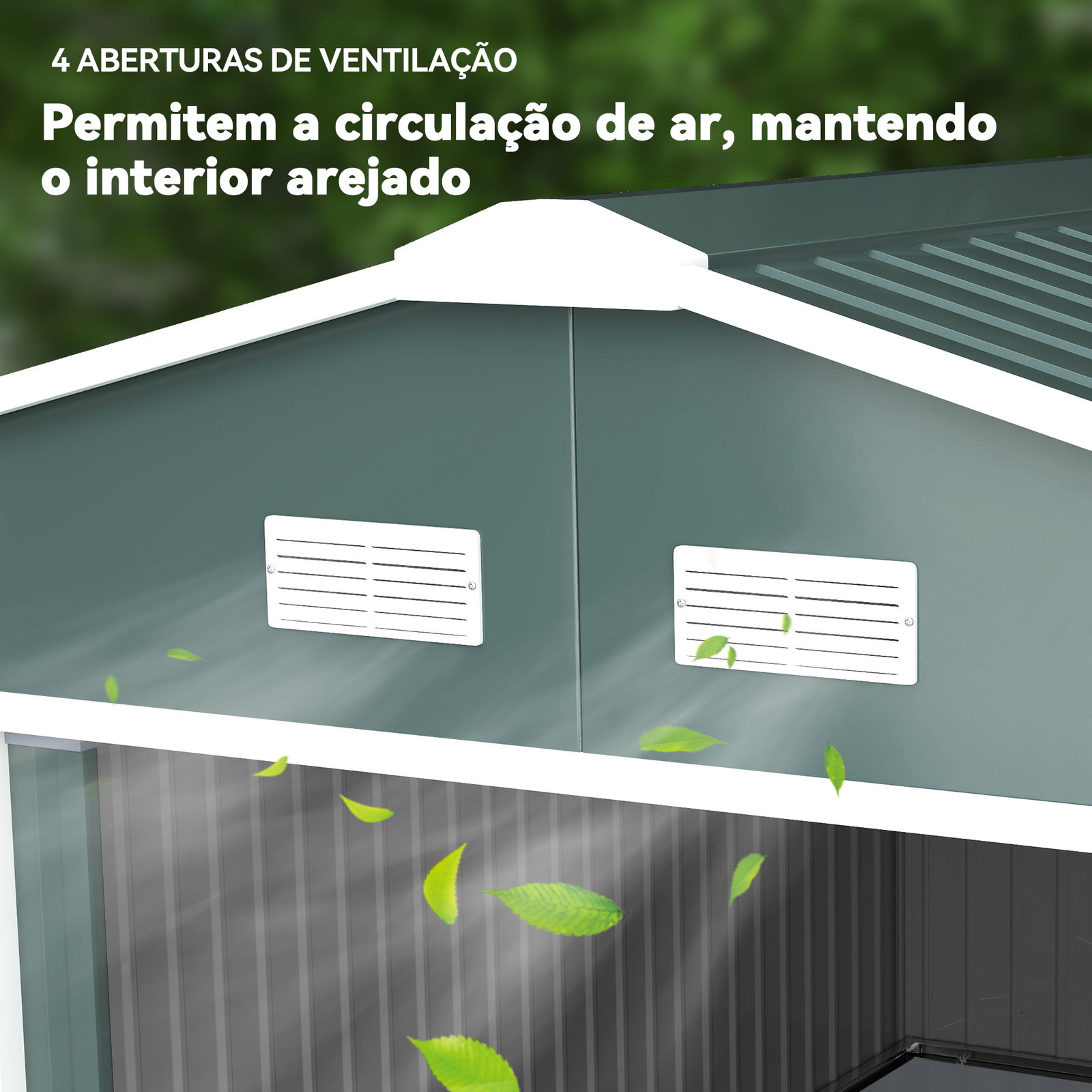 Abrigo de jardim metálico 340x386x200cm abrigo para armazenamento de ferramentas com base de reforço incluida verde