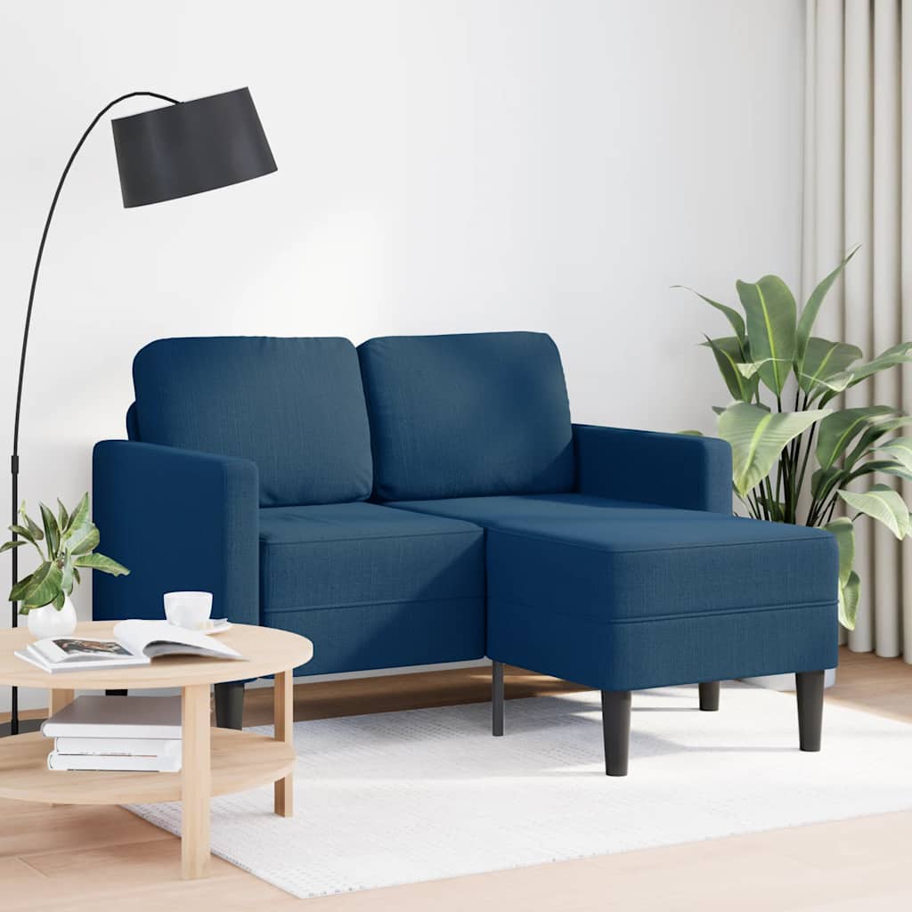 Sofá 2 lugares com chaise em l 125 cm tecido azul