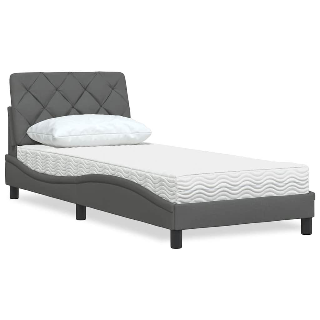 Cama com colchão 80x200 cm tecido cinzento-escuro