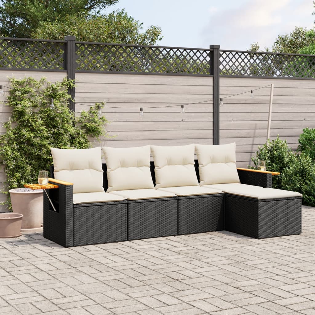 5 Pcs conjunto sofás de jardim com almofadões vime PE preto