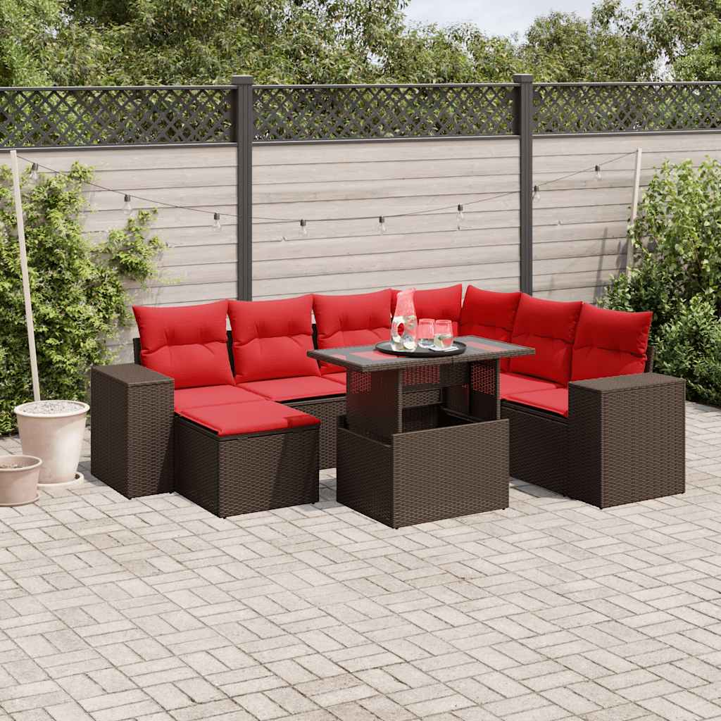 Conjunto de sofá de jardim com 8 peças e almofadas em rattan sintético marrom