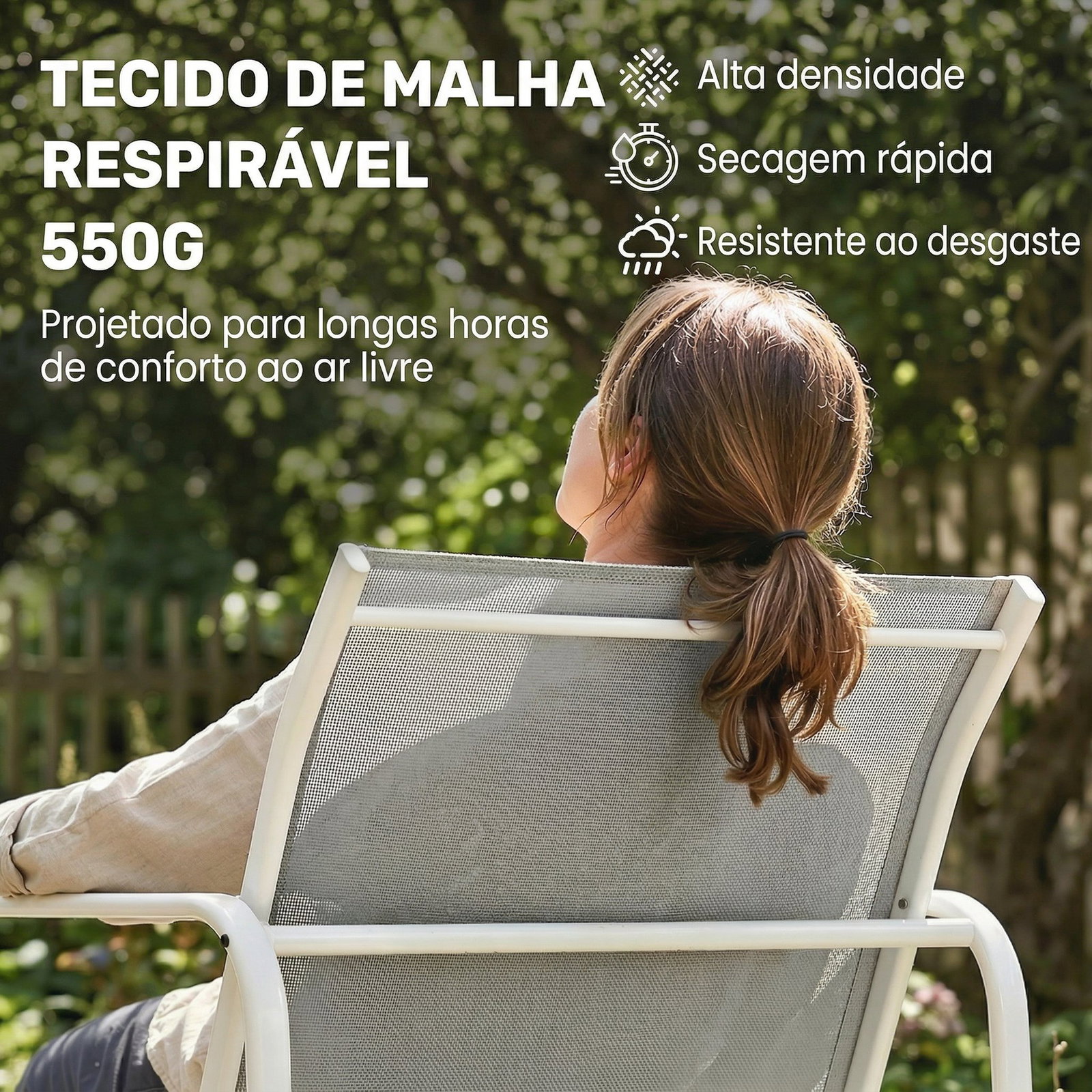 Conjunto de jardim exterior de 4 peças com sofá de 2 lugares, 2 poltronas e mesa de vidro temperado, tecido textilene cinzento claro