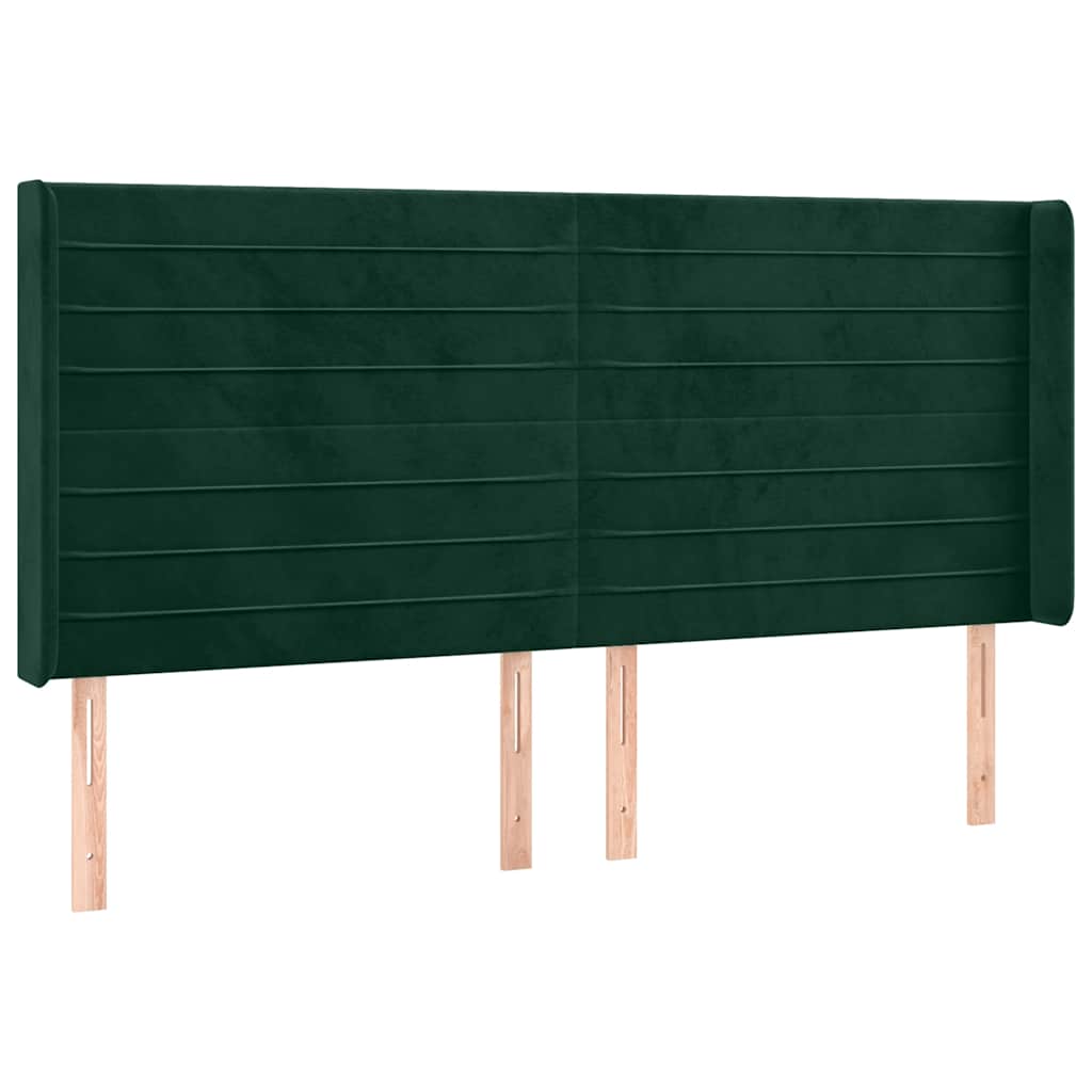 Cabeceira de cama c/ LED veludo 183x16x118/128 cm verde-escuro
