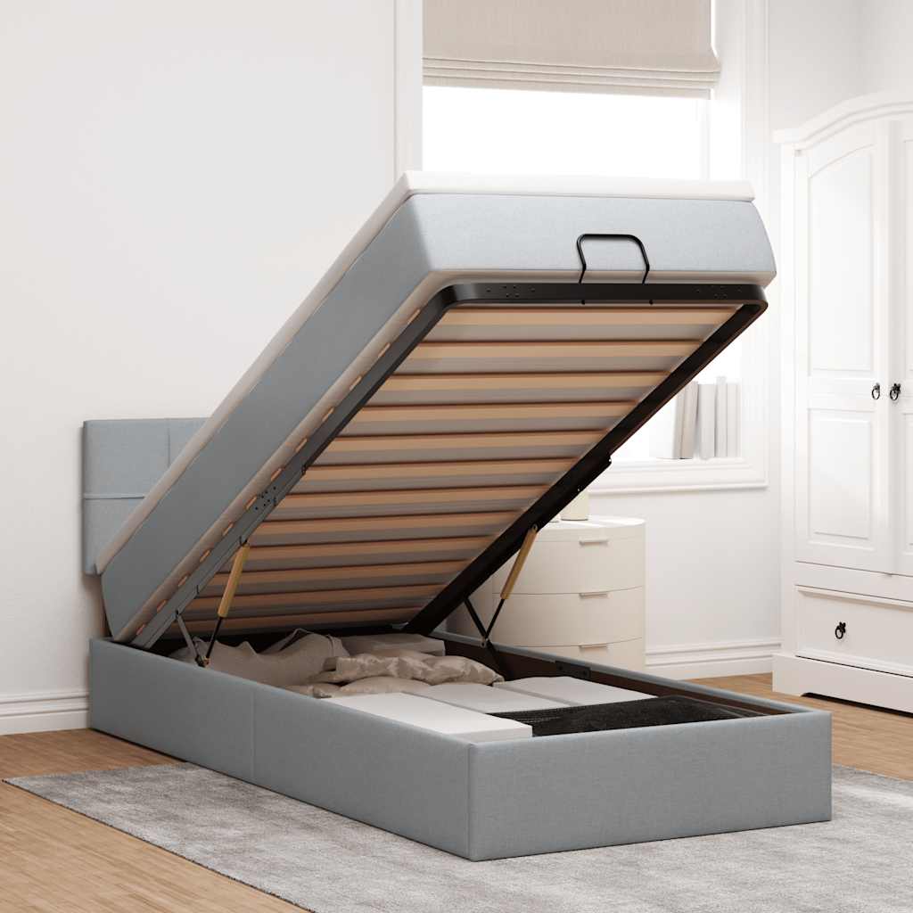Cama otomana com colchão 90x200 cm tecido cinzento claro