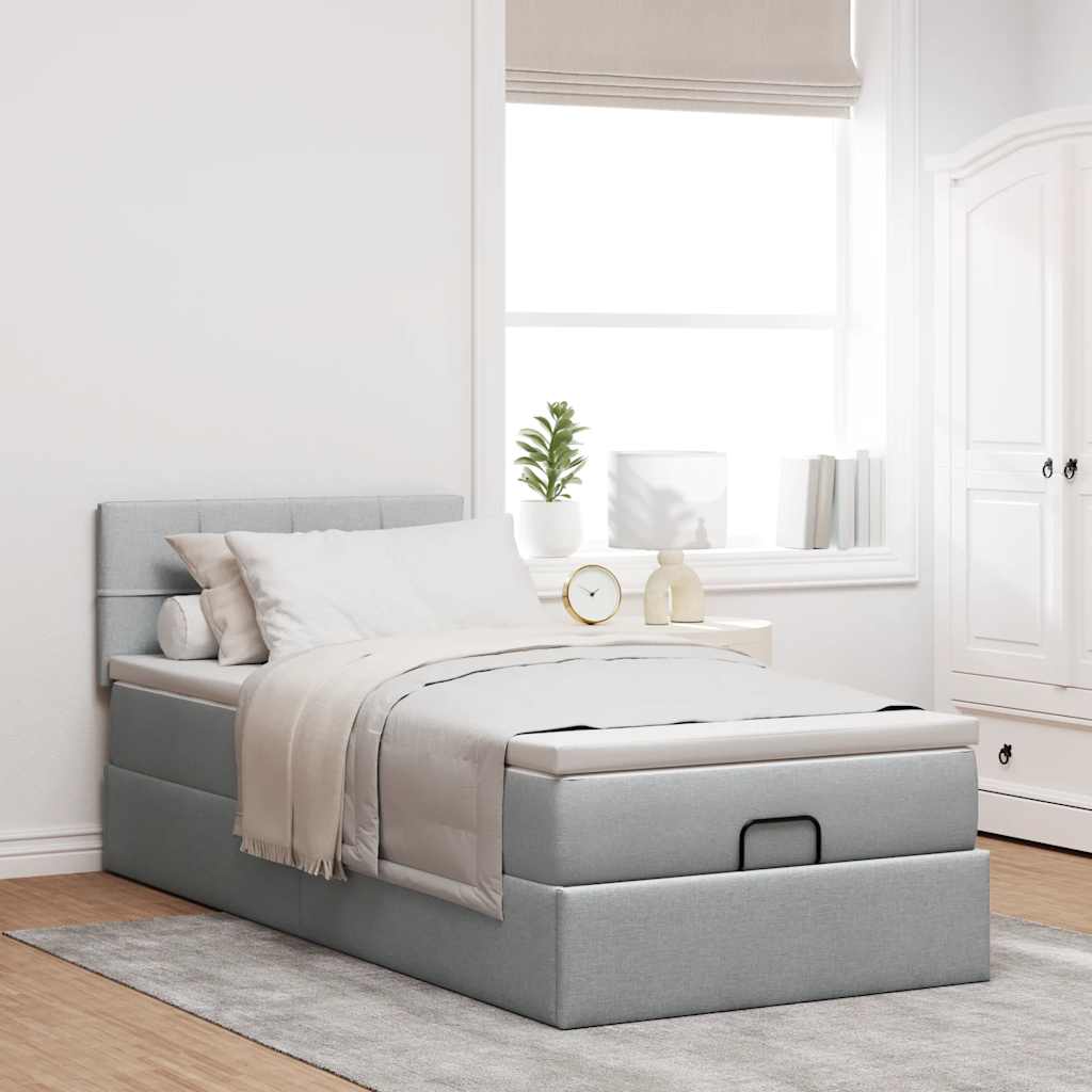 Cama otomana com colchão 90x200 cm tecido cinzento claro