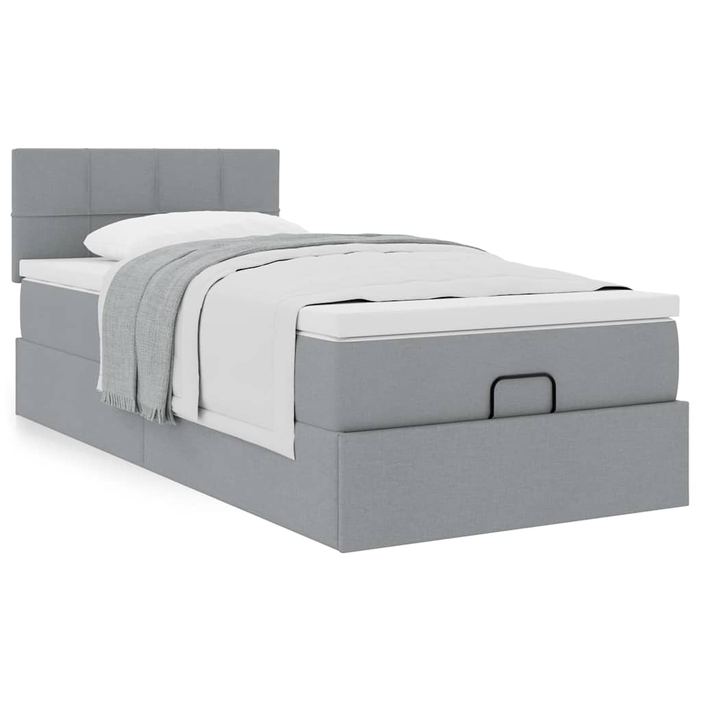 Cama otomana com colchão 90x200 cm tecido cinzento claro