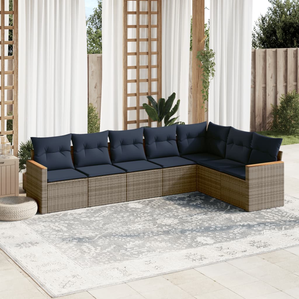 Conjunto de sofá de jardim com 7 peças e almofadas em rattan sintético cinza