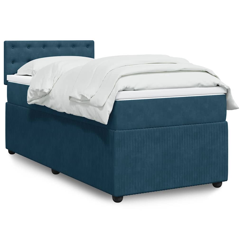 Cama boxspring com colchão 100x200 cm veludo azul