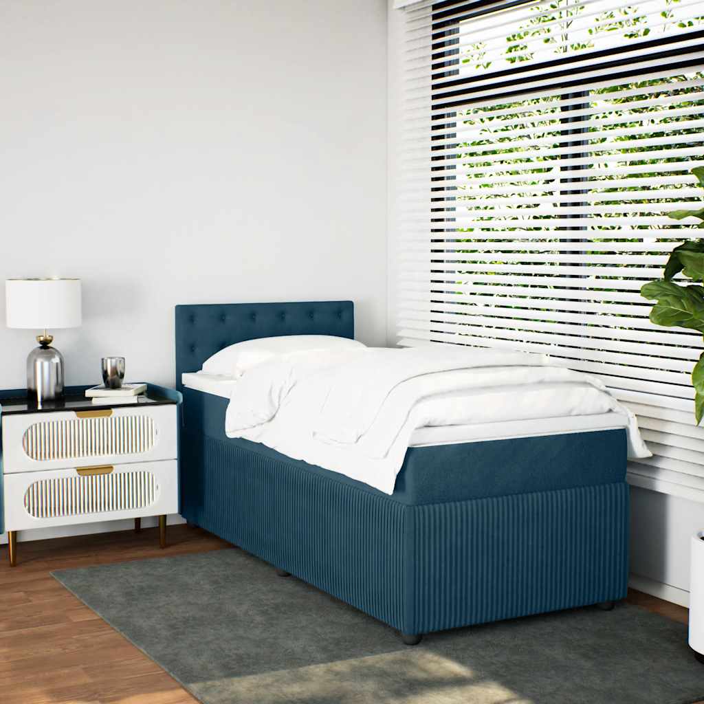 Cama boxspring com colchão 100x200 cm veludo azul