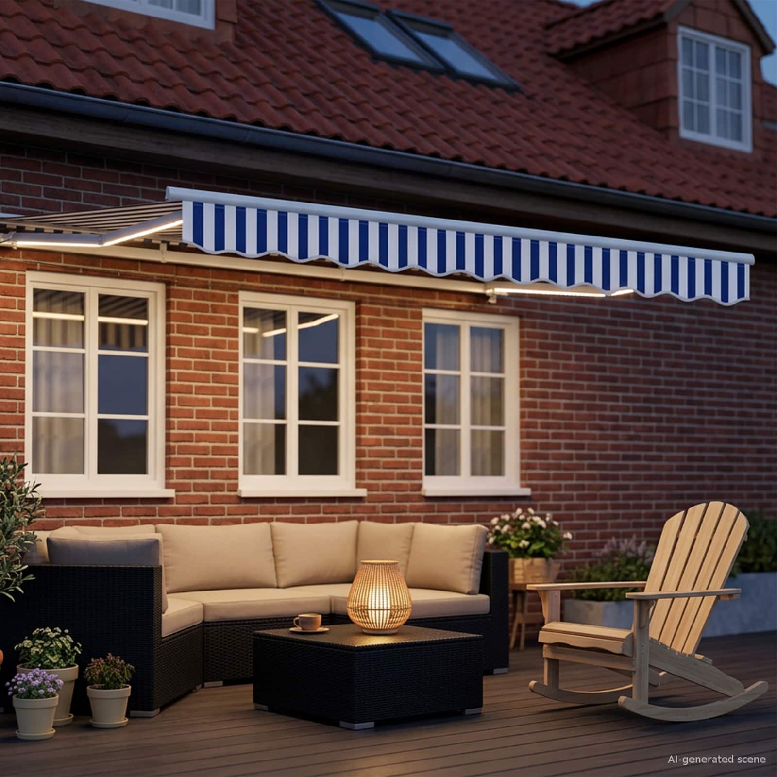 Toldo retrátil elétrico azul e branco 3,5 x 2,5 m