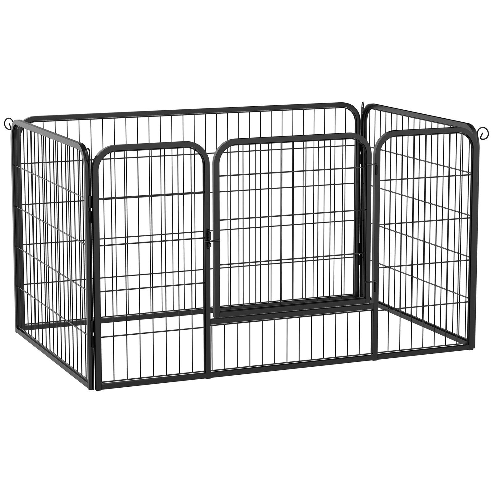 Parque para animais de estimação retangular gaiola para cães 4 paineis de metal com porta e dupla fechadura cerca de treinamento 129x84x70cm preto