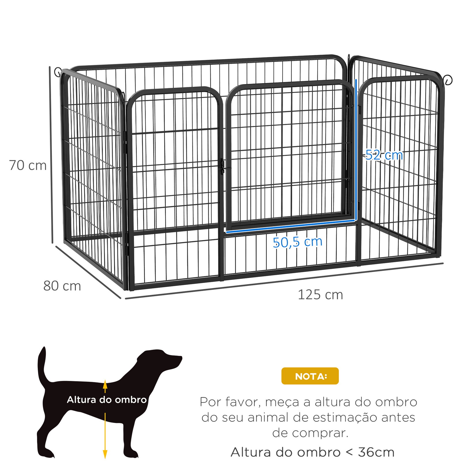 Parque para animais de estimação retangular gaiola para cães 4 paineis de metal com porta e dupla fechadura cerca de treinamento 129x84x70cm preto