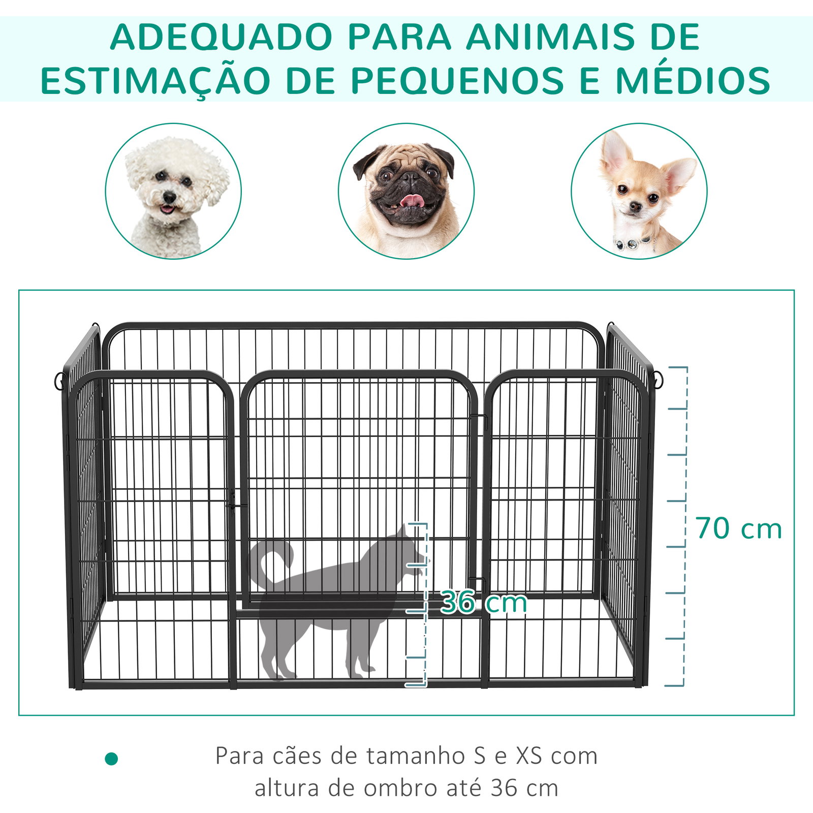 Parque para animais de estimação retangular gaiola para cães 4 paineis de metal com porta e dupla fechadura cerca de treinamento 129x84x70cm preto