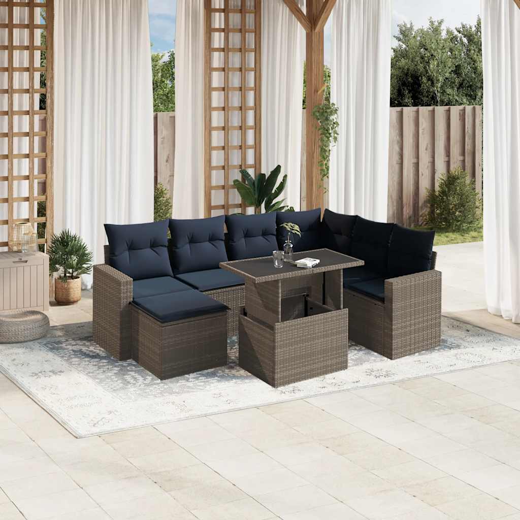 Conjunto de sofá de jardim com 8 peças e almofadas em rattan sintético cinza