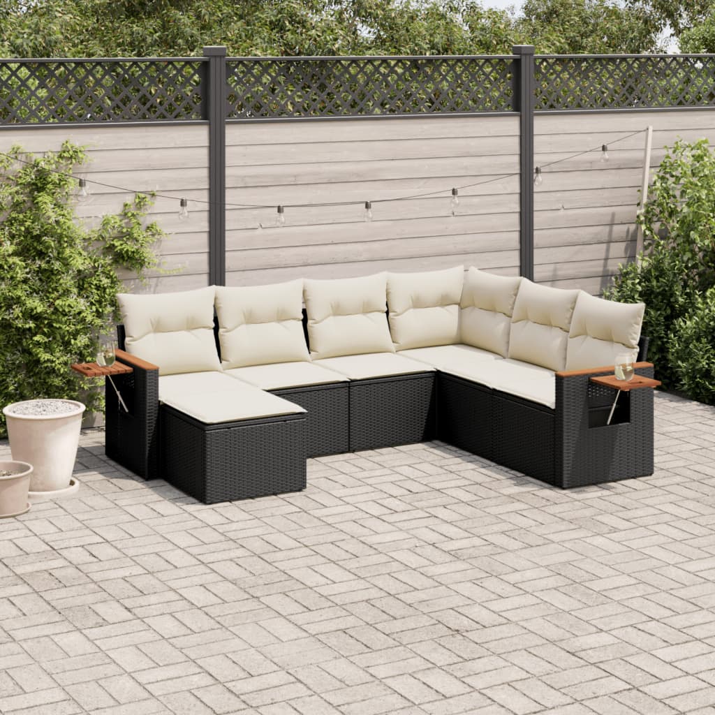 7 Pcs conjunto de sofás p/ jardim c/ almofadões vime PE preto
