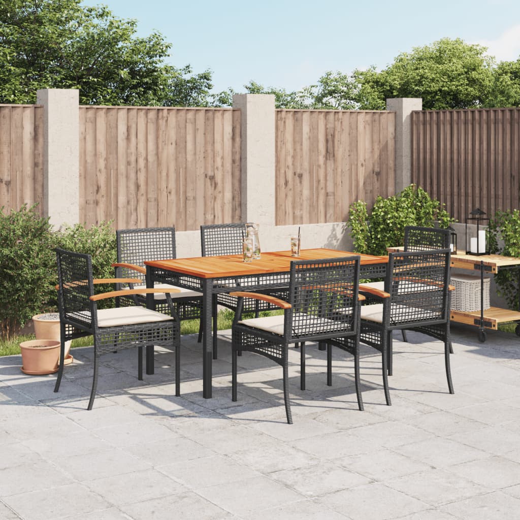 7 Pcs conjunto de jantar p/ jardim c/ almofadões vime PE preto