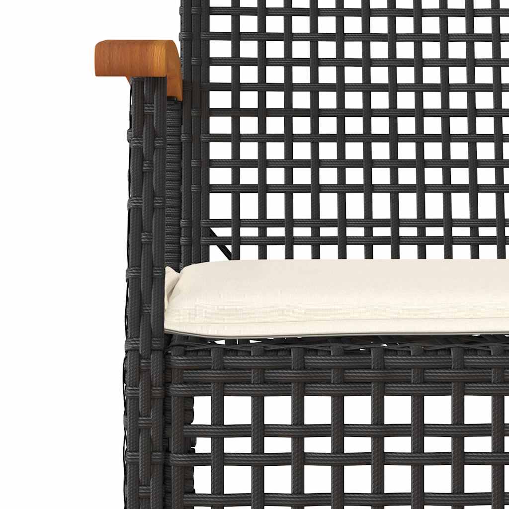 7 Pcs conjunto de jantar p/ jardim c/ almofadões vime PE preto