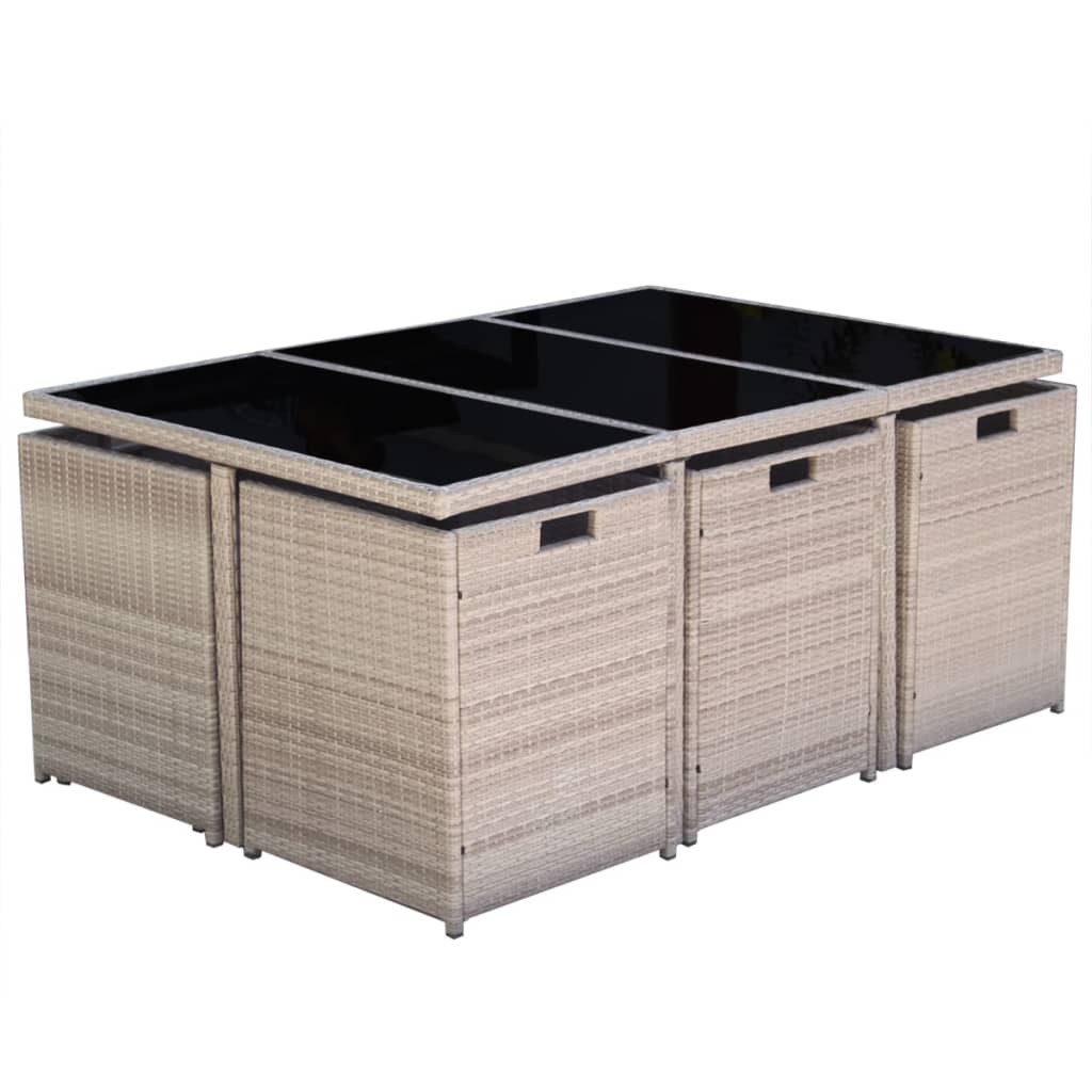 11 Pcs conjunto jantar exterior com almofadões vime PE bege