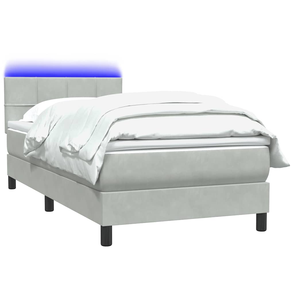 Cama box spring c/ colchão e LED cinzento-claro 80x220 cm veludo