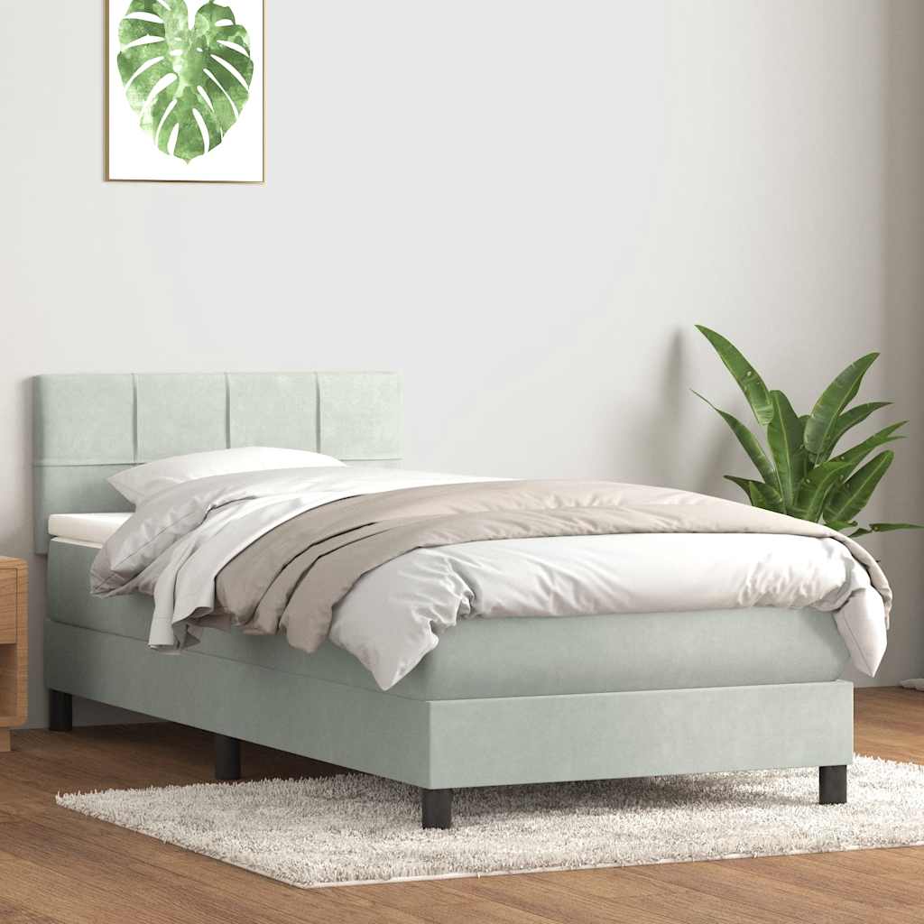 Cama box spring c/ colchão e LED cinzento-claro 80x220 cm veludo