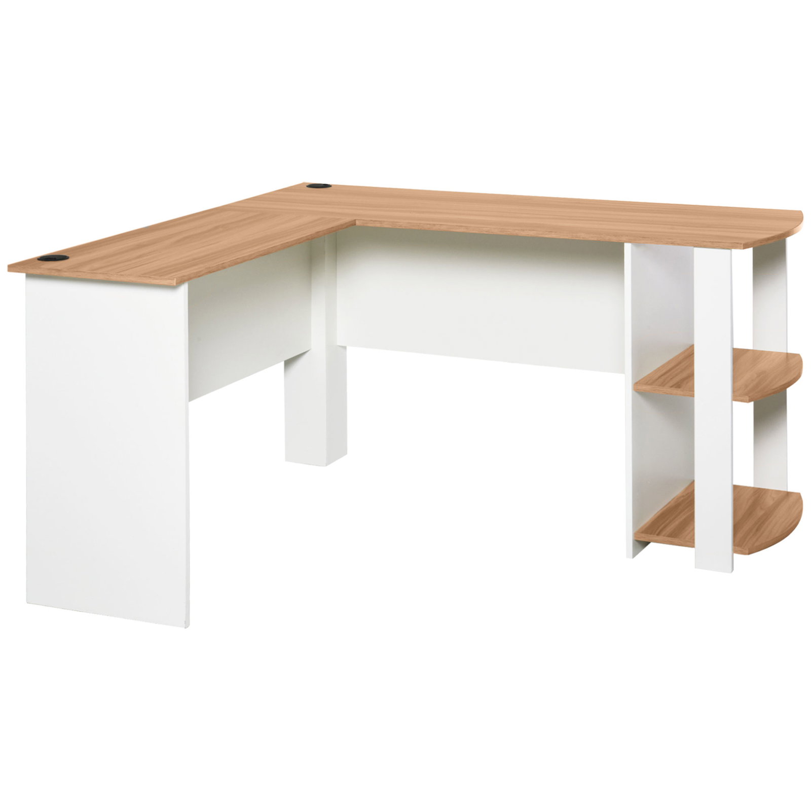 Secretária de canto mesa de computador para escritório casa em forma de l com prateleiras 136x130x72 cm branco e madeira