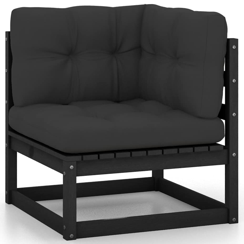 2 Pcs conjunto lounge jardim c/ almofadões pinho maciço preto