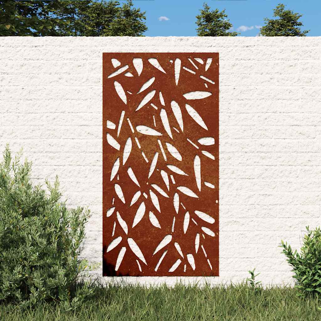 Decoração p/muro jardim 105x55cm aço corten design folhas bambu