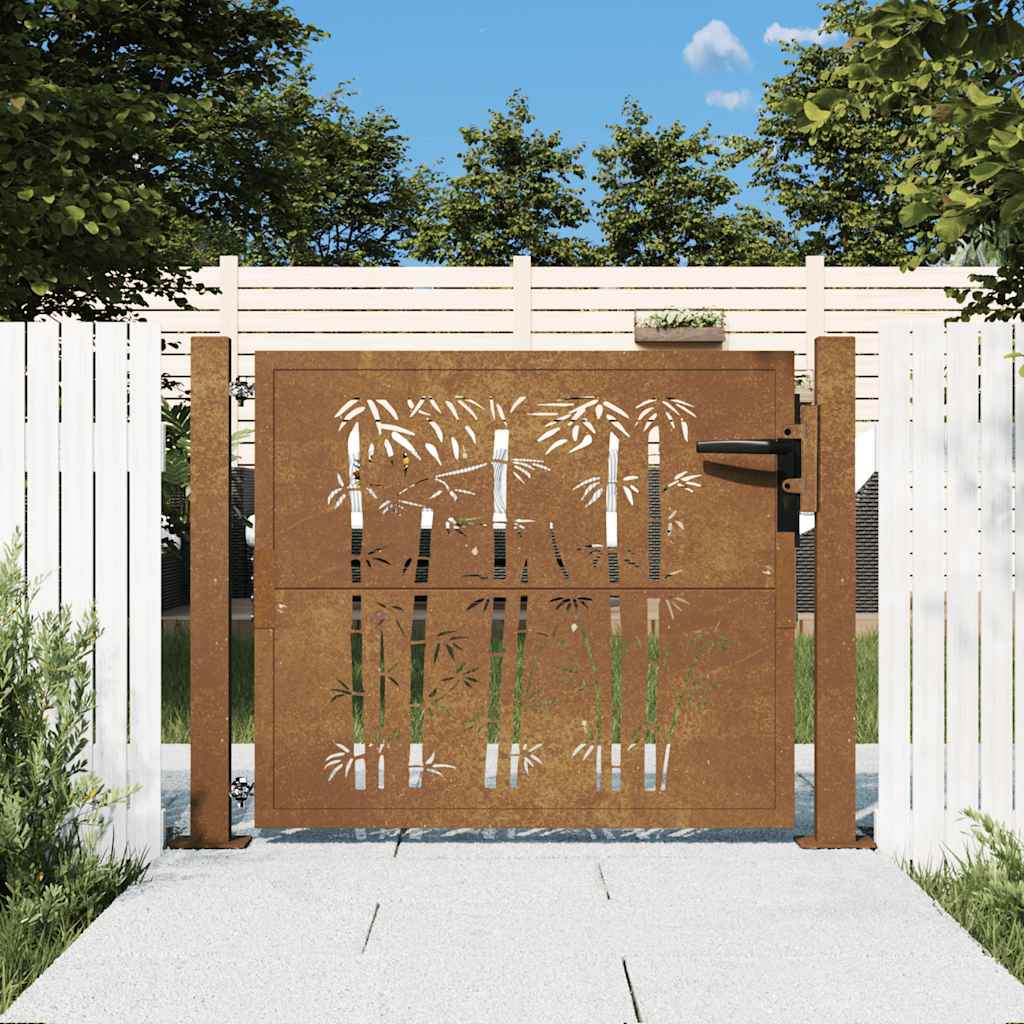 Portão de jardim 100x75 cm aço corten design bambu
