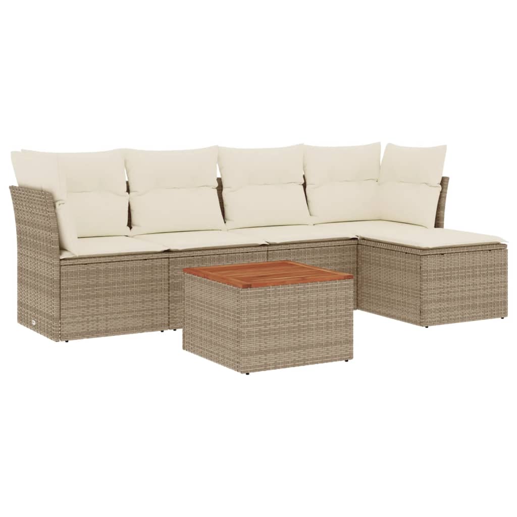 6 Pcs conjunto de sofás p/ jardim com almofadões vime PE bege