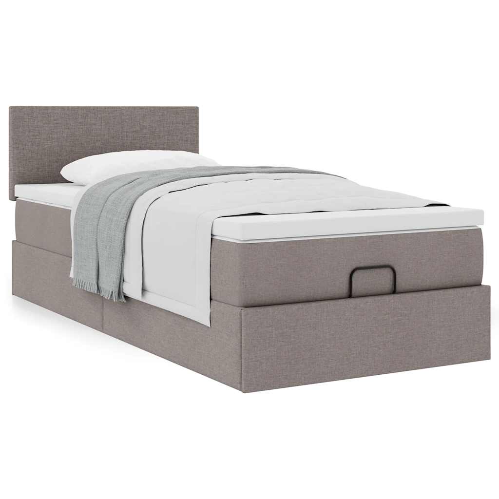 Estrutura de cama otomana com colchão tecido cinzento 90x190cm