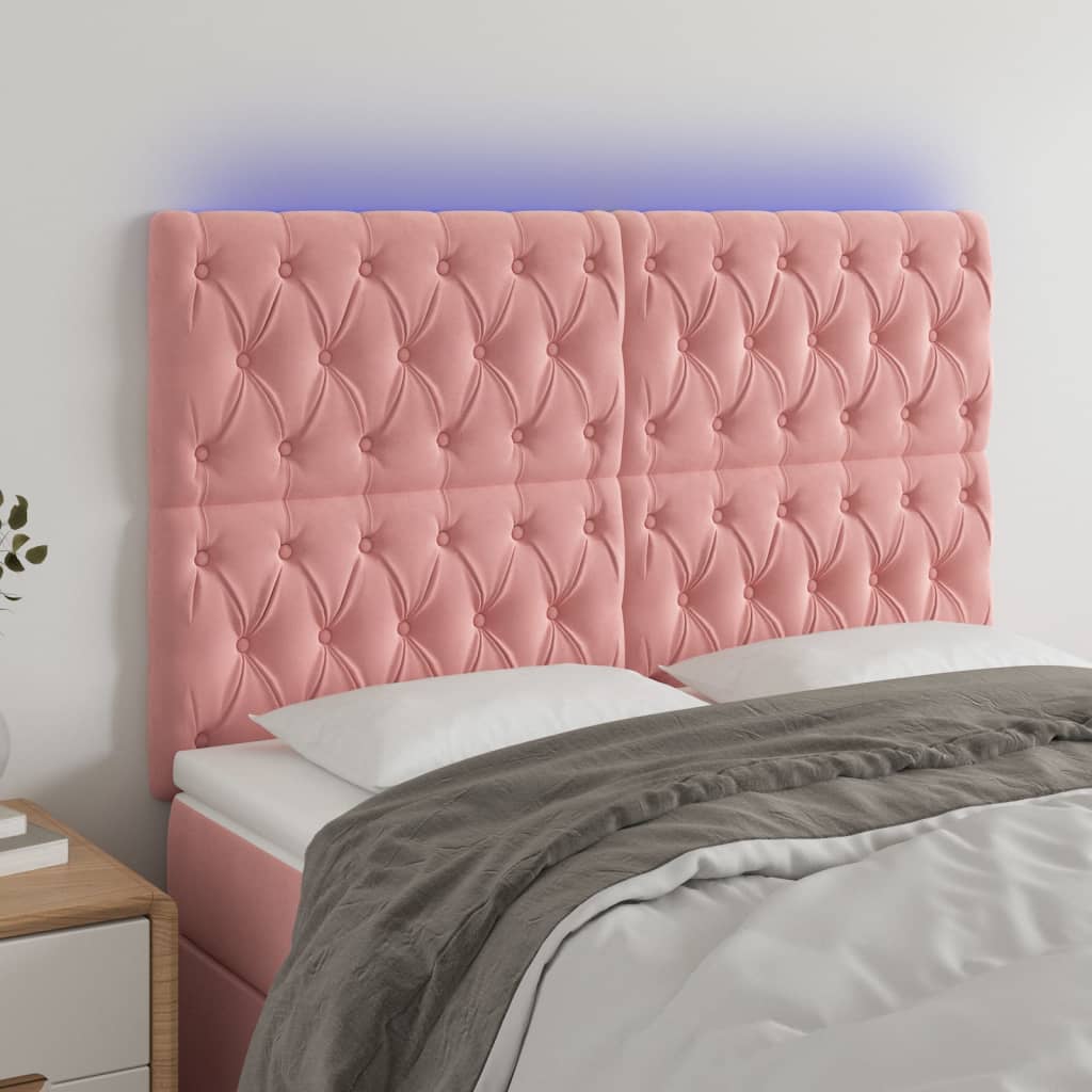 Cabeceira de cama c/ luzes LED veludo 160x7x118/128 cm rosa