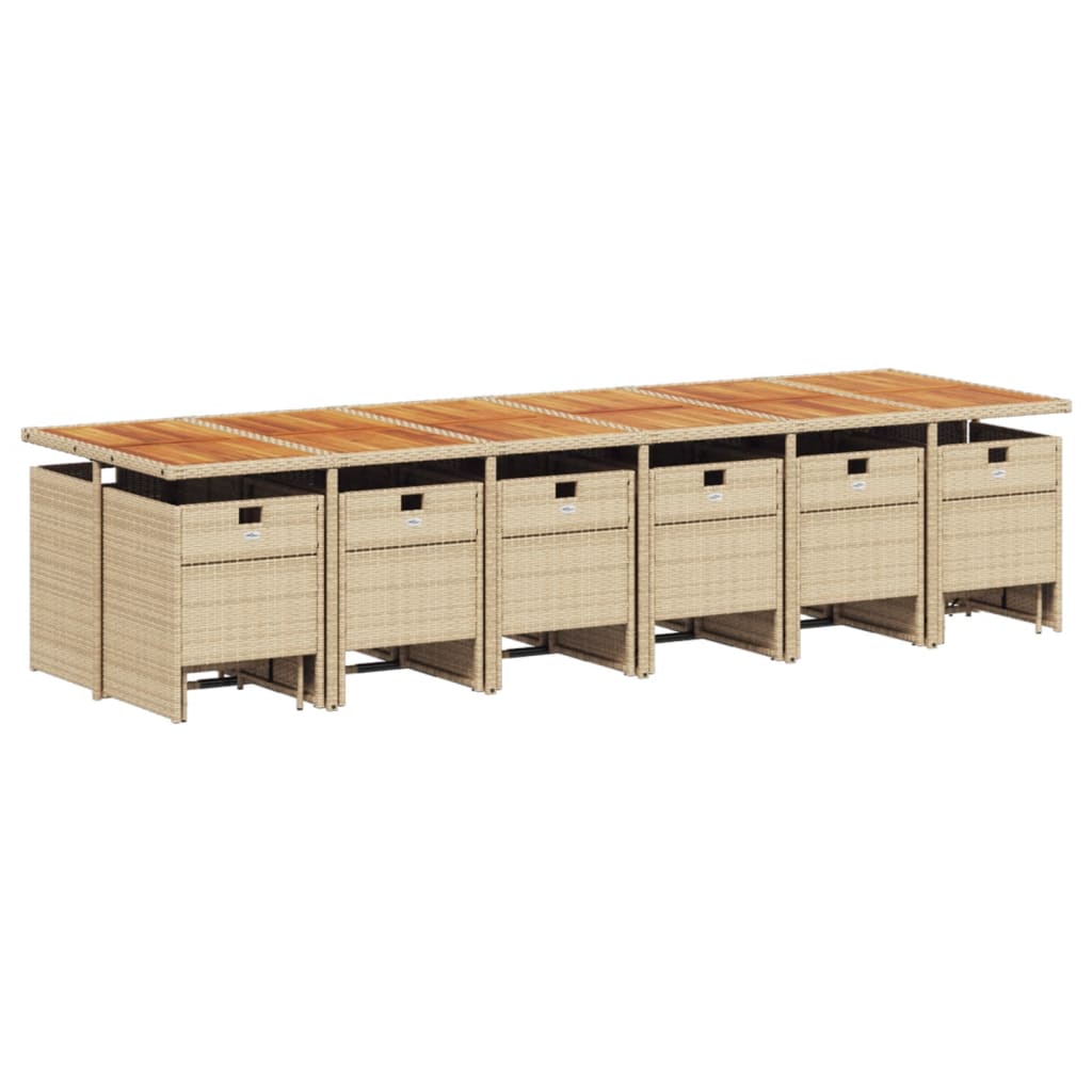 17 Pcs conjunto de jantar p/ jardim c/ almofadões vime PE bege