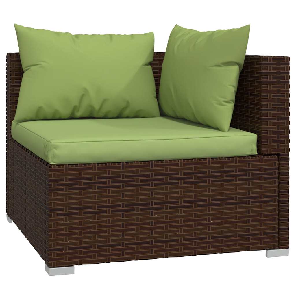 5 Pcs conjunto lounge jardim c/ almofadões vime PE castanho