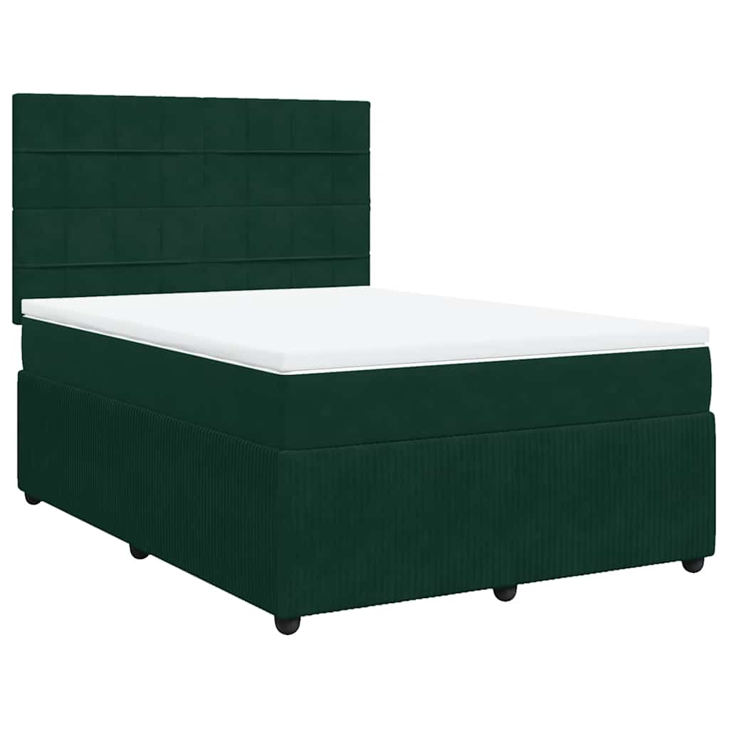 Cama com molas/colchão 160x200 cm veludo verde-escuro