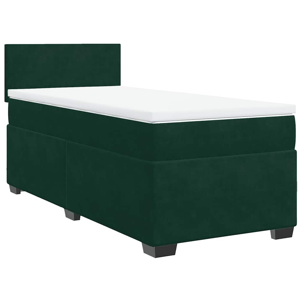 Cama com molas/colchão 90x190 cm veludo verde-escuro